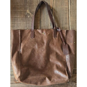 Vera Pelle Brown Genuine Leather Tote Shopper Bag Handbag Purse Italy Thin Suede